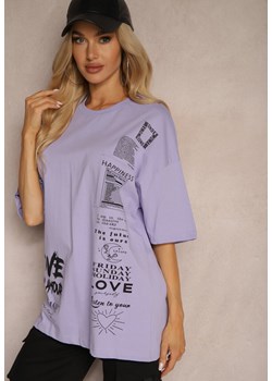 Fioletowa Koszulka z Elastycznej Bawełny Ozdobiona Napisami Trives ze sklepu Renee odzież w kategorii Bluzki damskie - zdjęcie 174686274