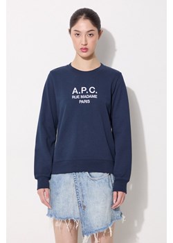 A.P.C. bluza bawełniana Sweat Tina damska kolor granatowy z aplikacją COEBH.F27561-MARINE ze sklepu PRM w kategorii Bluzy damskie - zdjęcie 174695273