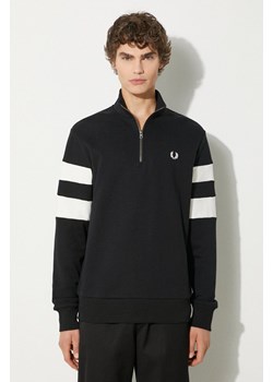 Fred Perry bluza bawełniana Tipped Sleeve Half Zip Sweat męska kolor czarny wzorzysta M5545.102 ze sklepu PRM w kategorii Bluzy męskie - zdjęcie 174695531