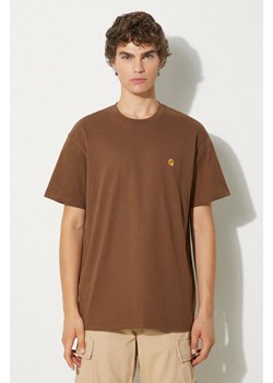 Carhartt WIP t-shirt bawełniany S/S Chase męski kolor brązowy gładki I026391.218XX ze sklepu PRM w kategorii T-shirty męskie - zdjęcie 174695771