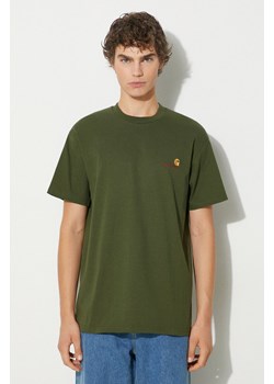 Carhartt WIP t-shirt bawełniany S/S American Script męski kolor zielony z aplikacją I029956.2BRXX ze sklepu PRM w kategorii T-shirty męskie - zdjęcie 174695773