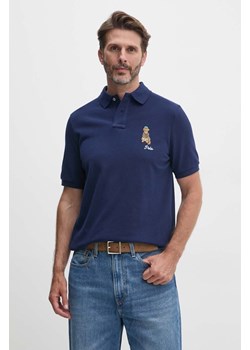 Polo Ralph Lauren polo bawełniane kolor granatowy z aplikacją 710953336 ze sklepu ANSWEAR.com w kategorii T-shirty męskie - zdjęcie 174703323