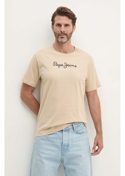 Pepe Jeans t-shirt bawełniany Eggo męski kolor beżowy z nadrukiem PM508208 ze sklepu ANSWEAR.com w kategorii T-shirty męskie - zdjęcie 174704824