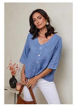 Le Monde du Lin Lniana bluzka w kolorze błękitnym ze sklepu Limango Polska w kategorii Koszule damskie - zdjęcie 174706400