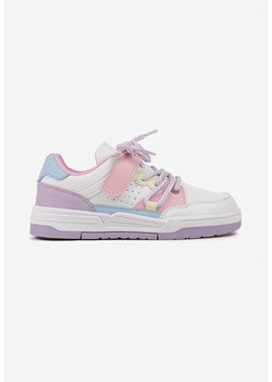 Biało-Fioletowe Płaskie Buty Sportowe Sneakersy na Rzep z Geometrycznym Wzorem i Sznurowaniem Terevan ze sklepu born2be.pl w kategorii Buty sportowe dziecięce - zdjęcie 174716334