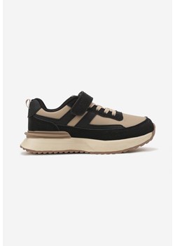 Czarno-Beżowe Płaskie Buty Sportowe Sneakersy na Rzepy z Geometrycznymi Paskami Nerithelle ze sklepu born2be.pl w kategorii Buty sportowe dziecięce - zdjęcie 174717790