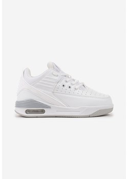 Biało-Szare Płaskie Buty Sportowe Sneakersy za Kostkę z Perforacją i Tłoczeniem Neritha ze sklepu born2be.pl w kategorii Buty sportowe dziecięce - zdjęcie 174717844
