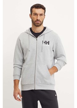 Helly Hansen bluza bawełniana HH LOGO męska kolor szary z kapturem z nadrukiem 30393 ze sklepu ANSWEAR.com w kategorii Bluzy męskie - zdjęcie 174722801