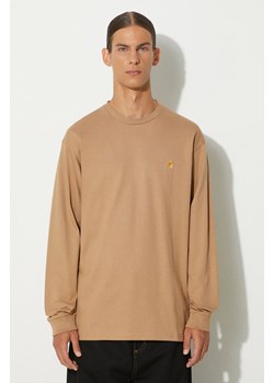 Carhartt WIP longsleeve bawełniany Longsleeve Chase kolor beżowy gładki I026392.2GQXX ze sklepu PRM w kategorii T-shirty męskie - zdjęcie 174727514