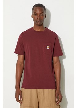 Carhartt WIP t-shirt bawełniany S/S Pocket męski kolor bordowy gładki I030434.2BYXX ze sklepu PRM w kategorii T-shirty męskie - zdjęcie 174727612