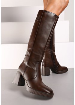 Brązowe Ocieplane Kozaki na Obcasie i Platformie Hanorae ze sklepu born2be.pl w kategorii Kozaki damskie - zdjęcie 174748214