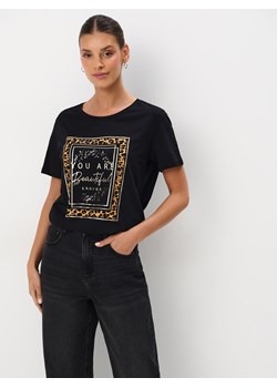 Mohito - Bawełniany t-shirt - czarny ze sklepu Mohito w kategorii Bluzki damskie - zdjęcie 174751431