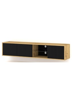 Frezowana Ścienna Czarny Szafka Rtv Dąb Artisan + T2-P28 ze sklepu Edinos.pl w kategorii Szafki RTV - zdjęcie 174764070