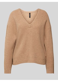 Sweter z dzianiny z wełny lana z dekoltem w serek ze sklepu Peek&Cloppenburg  w kategorii Swetry damskie - zdjęcie 174791040