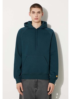 Carhartt WIP bluza Hooded Chase Sweat męska kolor turkusowy z kapturem gładka I033661.2D0XX ze sklepu PRM w kategorii Bluzy męskie - zdjęcie 174795370