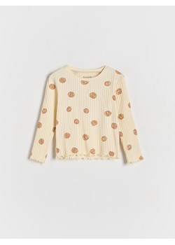 Reserved - Bawełniana koszulka w prążek - beżowy ze sklepu Reserved w kategorii Bluzki dziewczęce - zdjęcie 174804683