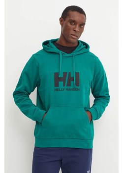 Helly Hansen bluza bawełniana HH LOGO męska kolor zielony z kapturem z nadrukiem 30394 ze sklepu ANSWEAR.com w kategorii Bluzy męskie - zdjęcie 174809001