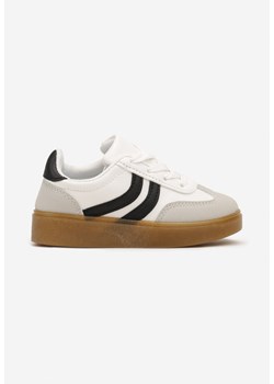 Białe Płaskie Sznurowane Buty Sportowe Sneakersy z Paskami Azilena ze sklepu born2be.pl w kategorii Buty sportowe dziecięce - zdjęcie 174822031