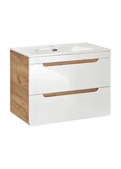 Szafka Z Biały Umywalką Z Szufladami 60 Cm Połysk 120 Cm N1-W18 ze sklepu Edinos.pl w kategorii Szafki i regały łazienkowe - zdjęcie 174823620