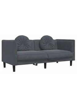 Ciemnoszara aksamitna sofa 2-osobowa z poduszkami - FINO 4X ze sklepu Edinos.pl w kategorii Sofy i kanapy - zdjęcie 174840552