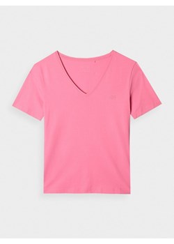 Damski t-shirt basic 4F 4FWAW24TTSHF1649 - różowa ze sklepu Sportstylestory.com w kategorii Bluzki damskie - zdjęcie 174867902