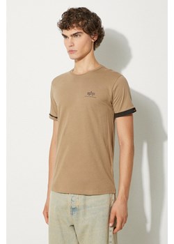 Alpha Industries t-shirt bawełniany męski kolor brązowy z nadrukiem 106509.408-BRAZOWY ze sklepu PRM w kategorii T-shirty męskie - zdjęcie 174870453