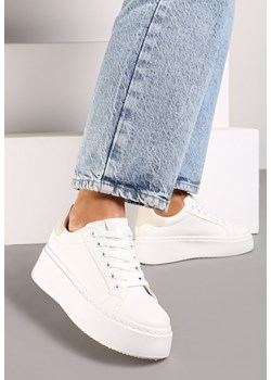 Biało-Beżowe Casualowe Sneakersy na Grubej Podeszwie Tiadonia ze sklepu born2be.pl w kategorii Buty sportowe damskie - zdjęcie 174878973