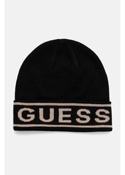 Guess czapka z domieszką wełny LOGO BEANIE kolor czarny z cienkiej dzianiny M4BZ06.Z3H82 ze sklepu ANSWEAR.com w kategorii Czapki zimowe męskie - zdjęcie 174880842