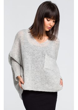 Sweter z kieszenią BK018, Kolor popielaty, Rozmiar one size, BE Knit ze sklepu Primodo w kategorii Swetry damskie - zdjęcie 174884151