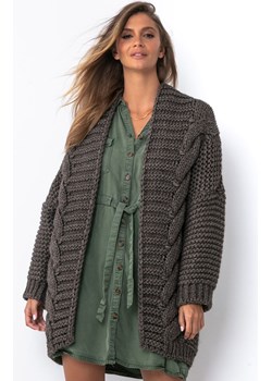 Wełniany kardigan Chunky Knit o grubym splocie w kolorze espresso F1500, Kolor espresso, Rozmiar S/M, Fobya ze sklepu Primodo w kategorii Swetry damskie - zdjęcie 174891504