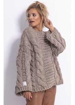 Sweter z wełną w kolorze mocca CHUNKY KNIT F780, Kolor mocca, Rozmiar S/M, Fobya ze sklepu Primodo w kategorii Swetry damskie - zdjęcie 174891911