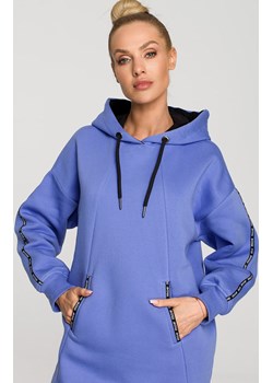 Jasno fioletowa bluza oversize z kapturem i ozdobnymi lampasami M696, Kolor jasny fiolet, Rozmiar L, MOE ze sklepu Primodo w kategorii Bluzy damskie - zdjęcie 174902750