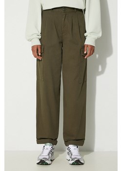 Carhartt WIP spodnie bawełniane Collins Pant kolor zielony szerokie high waist I029789.666GD ze sklepu PRM w kategorii Spodnie damskie - zdjęcie 174923533