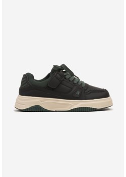 Czarno-Zielone Buty Sportowe Sneakersy z Wkładką ze Skóry Naturalnej Vailanne ze sklepu born2be.pl w kategorii Buty sportowe dziecięce - zdjęcie 174927440