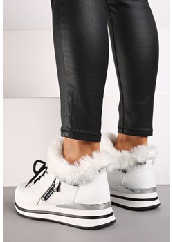 Białe Botki Sneakersy na Grubej Podeszwie z Futerkiem Biqilee ze sklepu born2be.pl w kategorii Buty sportowe damskie - zdjęcie 174976472