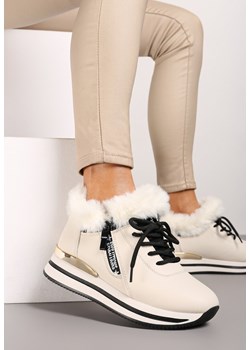 Beżowe Botki Sneakersy na Grubej Podeszwie z Futerkiem Biqilee ze sklepu born2be.pl w kategorii Buty sportowe damskie - zdjęcie 174976473