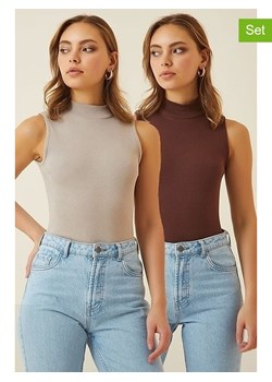 Happiness Istanbul Topy (2 szt.) w kolorze brązowym i beżowym ze sklepu Limango Polska w kategorii Bluzki damskie - zdjęcie 174987153