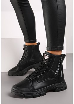 Czarne Traperki Botki na Grubej Podeszwie z Ozdobnym Suwakiem Floraline ze sklepu born2be.pl w kategorii Workery damskie - zdjęcie 175012871