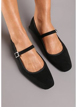 Czarne Eleganckie Balerinki z Ekozamszu ze Sprzączką i Kwadratowym Noskiem Ivalune ze sklepu born2be.pl w kategorii Balerinki - zdjęcie 175046641
