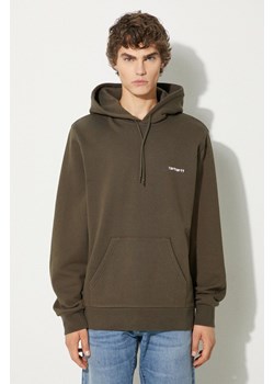 Carhartt WIP bluza Hooded Script Embroidery Sweat męska kolor zielony z kapturem gładka I033658.00XXX ze sklepu PRM w kategorii Bluzy męskie - zdjęcie 175054073