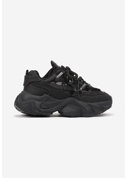 Czarne Buty Sportowe Sneakersy na Platformie z Tłoczeniem i Sznurowaniem Giseloria ze sklepu renee.pl w kategorii Buty sportowe dziecięce - zdjęcie 175055772