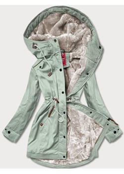 Zimowa parka damska z wstawkami z ekoskóry miętowa (2M-21A93) ze sklepu goodlookin.pl w kategorii Parki damskie - zdjęcie 175057744