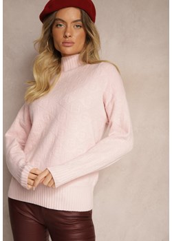 Różowy Golf Sweter z Tłoczeniem i Ściągaczami Melovira ze sklepu Renee odzież w kategorii Swetry damskie - zdjęcie 175071854