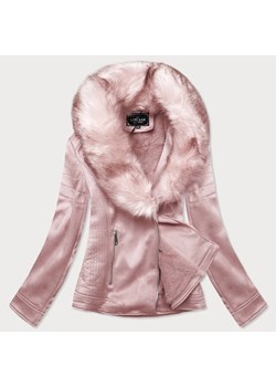 Zamszowa damska ramoneska z futerkiem pudrowy róż (6502big) ze sklepu goodlookin.pl w kategorii Kurtki damskie - zdjęcie 175072521