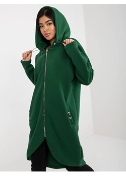 Długa gruba bluza damska z kapturem Rue Paris ciemny zielony (4858) ze sklepu goodlookin.pl w kategorii Bluzy damskie - zdjęcie 175072884