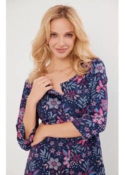Bawełniana koszula damska z 3/4 rękawem Folk, Kolor granatowo-różowy, Rozmiar S, Italian Fashion ze sklepu Intymna w kategorii Koszule nocne - zdjęcie 175100663