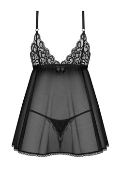 Obsessive czarna koszulka babydoll i stringi Blomentis, Kolor czarny, Rozmiar XS/S, Obsessive ze sklepu Intymna w kategorii Koszule nocne - zdjęcie 175100710