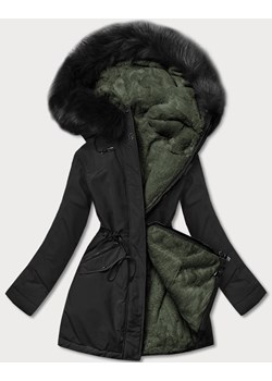 Ciepła kurtka zimowa damska dwustronna czarna/khaki (w610) ze sklepu goodlookin.pl w kategorii Parki damskie - zdjęcie 175101602