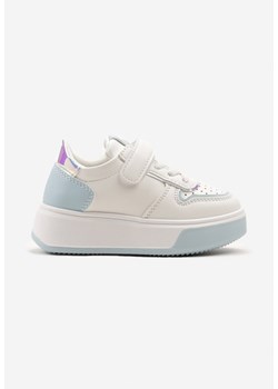 Biało-Niebieskie Buty Sportowe Sneakersy na Platformie z Metalicznymi Wstawkami Zapinane na Rzep Calbenia ze sklepu renee.pl w kategorii Buty sportowe dziecięce - zdjęcie 175113280
