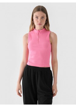 Damski top slim basic 4F 4FRAW24TSLEF182 - różowy ze sklepu Sportstylestory.com w kategorii Bluzki damskie - zdjęcie 175123303